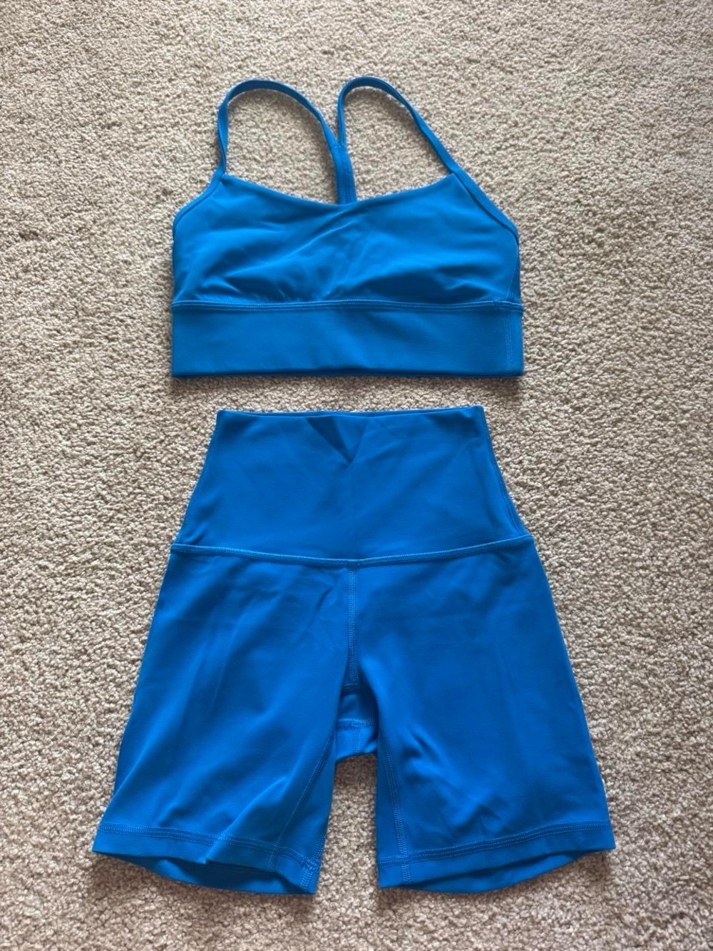 lululemon athletica Bright Blue Sports Bra and High-Waist Shorts Set